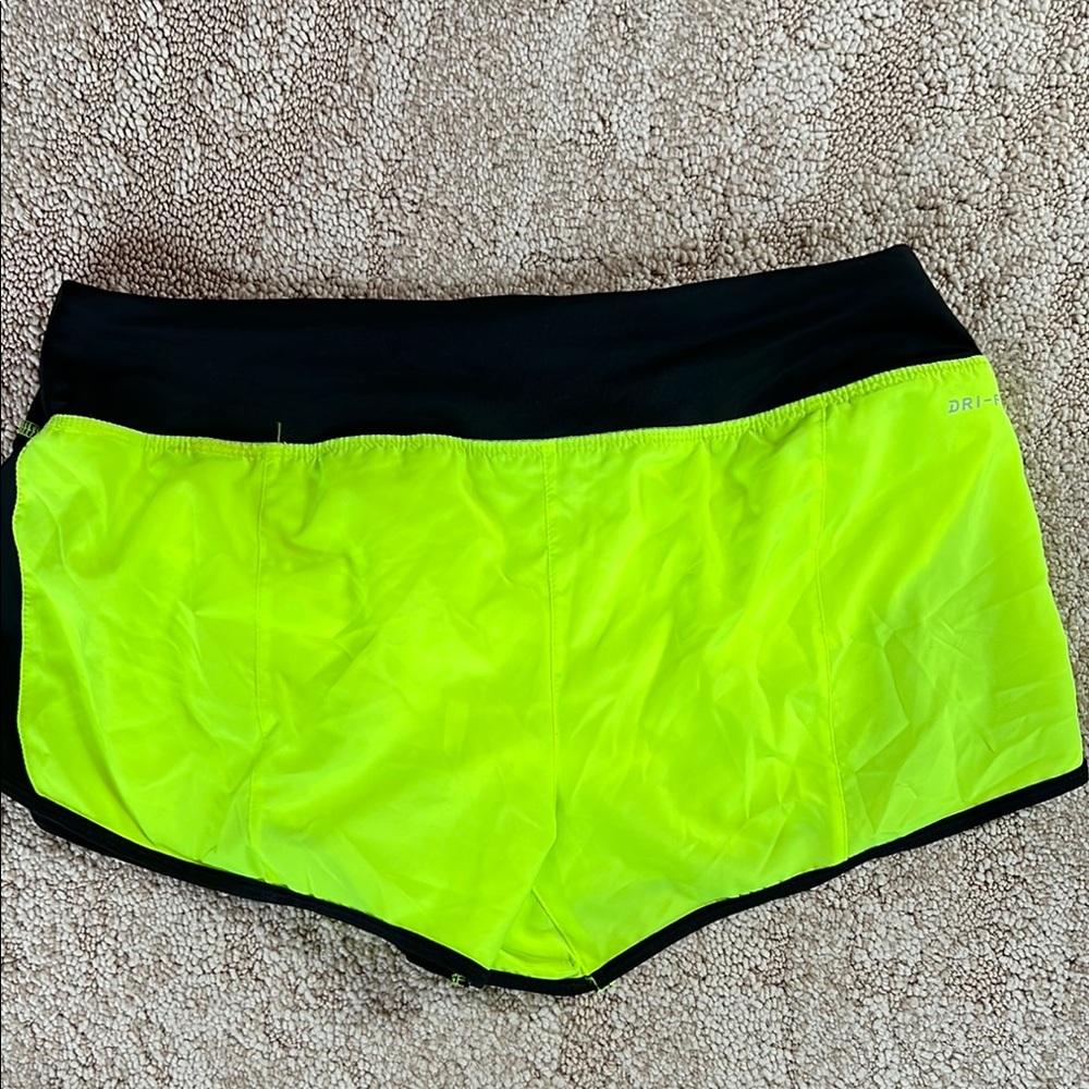Nike Women's Neon Yellow and Black Running Shorts - Picture 3 of 3